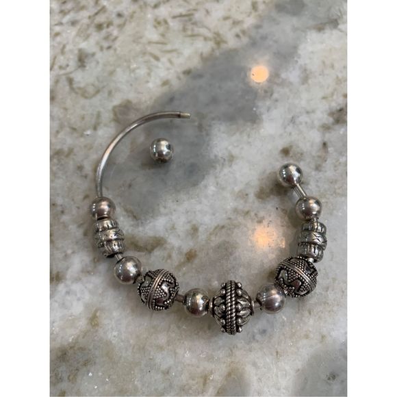 Sterling Silver Cuff Bracelet with Bali Beads - Picture 3 of 8